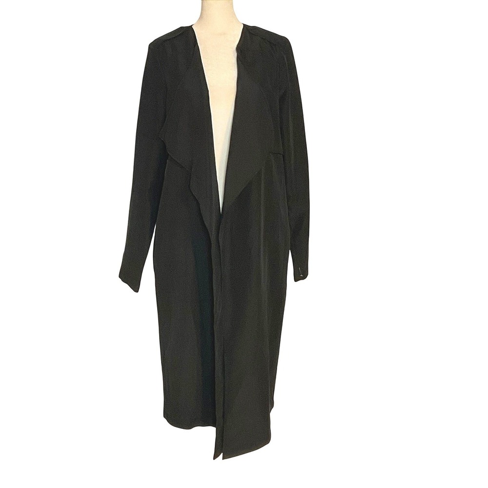 LEITH black trench jacket cardigan lagenlook longline layer minimalist modal M*